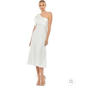 Ieena for MacDuggal satin one shoulder midi dress